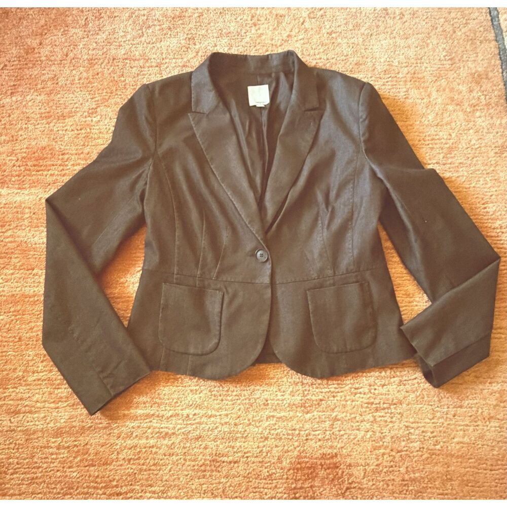 Halogen Gray Denim-Style Fitted Blazer Size 8 One Button Jacket